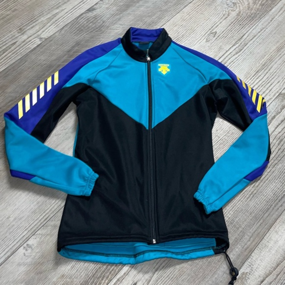 Vintage Descente Cycling reflective bicycle jacket full zip black teal purple m